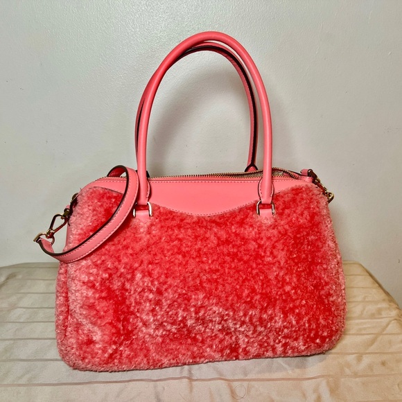 Kate Spade Pink Faux Fur Satchel with new Kate Spade hello Kitty scarf with COA - Picture 5 of 11
